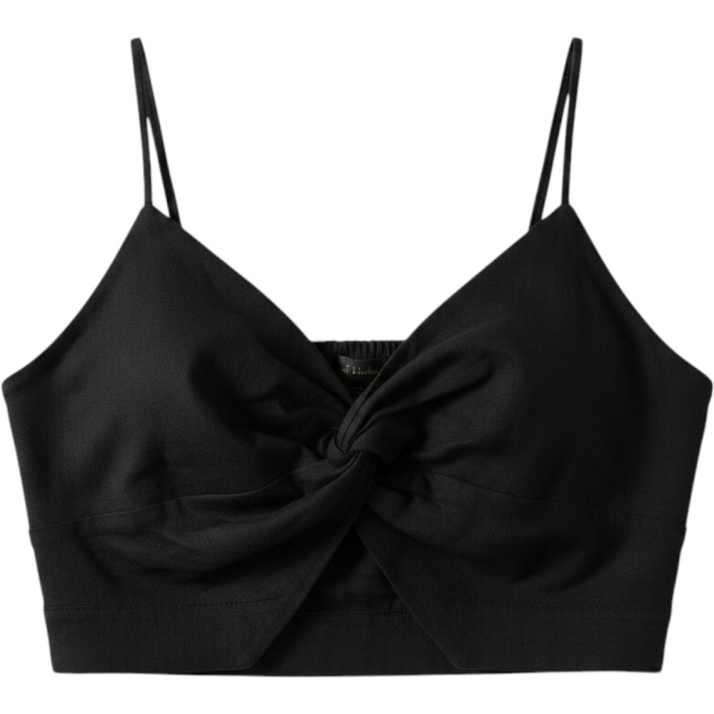 House of Harlow 1960 Black Linen Blend Twist Front Smocked Crop Top Large